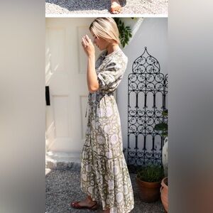 Emerson Fry Olive and Cream Long Sleeve Dress